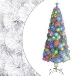 vidaXL Künstlicher Weihnachtsbaum mit LED Weiß 210 cm Glasfaser