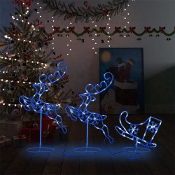 vidaXL Weihnachtsdeko LED Rentiere & Schlitten Acryl 260x21x87 cm Blau