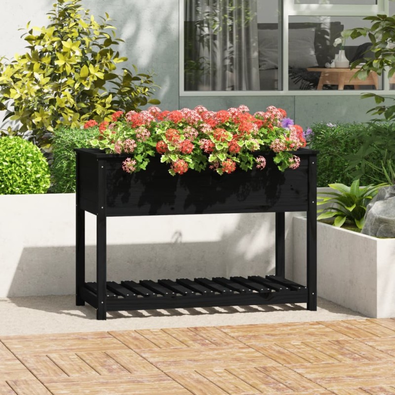 vidaXL Pflanzkübel mit Ablage Schwarz 111,5x54x81 cm Massivholz Kiefer vidaXL Pflanzkübel mit Ablage Schwarz 111,5x54x81 cm Massivholz Kiefer
