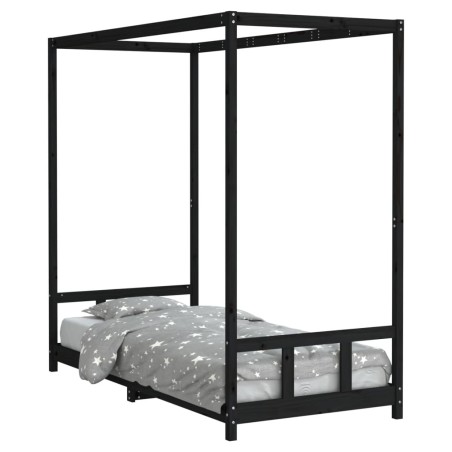 vidaXL Kinderbett Schwarz 90x200 cm Massivholz Kiefer