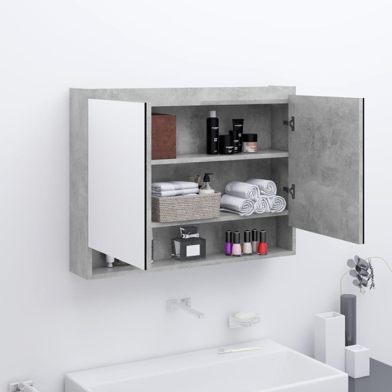 vidaXL Spiegelschrank fürs Bad 80x15x60 cm MDF Betongrau vidaXL Spiegelschrank fürs Bad 80x15x60 cm MDF Betongrau