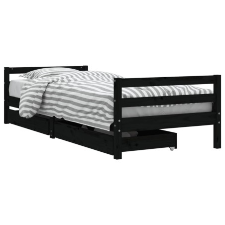 vidaXL Kinderbett mit Schubladen Schwarz 90x200 cm Massivholz Kiefer