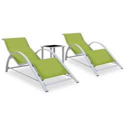 vidaXL Sonnenliegen 2 Stk. mit Tisch Aluminium Grün 