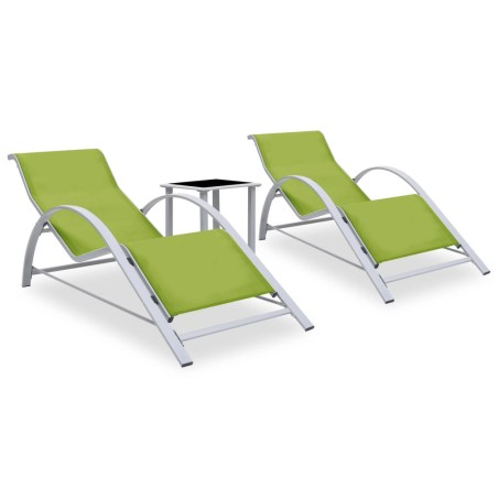 vidaXL Sonnenliegen 2 Stk. mit Tisch Aluminium Grün 