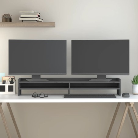 vidaXL Monitorständer Grau 100x24x16 cm Massivholz Kiefer