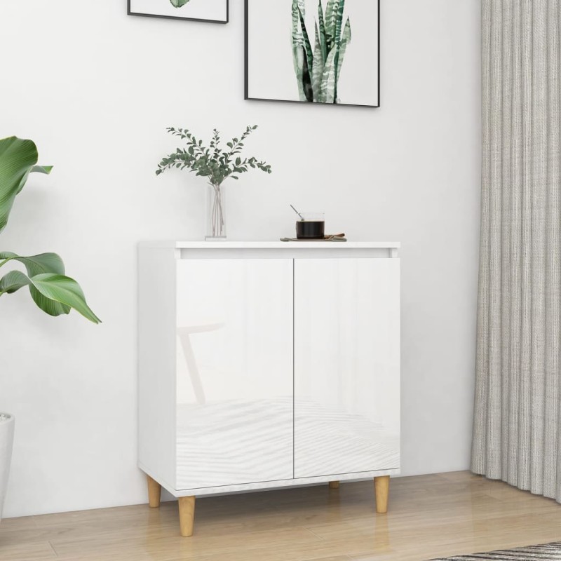 vidaXL Sideboard mit Massivholz-Beinen Hochglanz-Weiß 60x35x70 cm vidaXL Sideboard mit Massivholz-Beinen Hochglanz-Weiß 60x35x70 cm