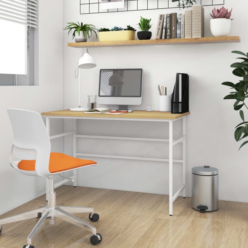 vidaXL Computertisch Weiß und Eiche Hell 105x55x72 cm MDF und Metall vidaXL Computertisch Weiß und Eiche Hell 105x55x72 cm MDF und Metall
