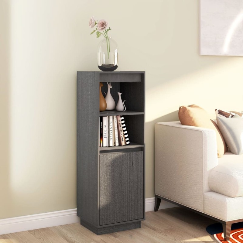 vidaXL Highboard Grau 37x34x110 cm Massivholz Kiefer vidaXL Highboard Grau 37x34x110 cm Massivholz Kiefer