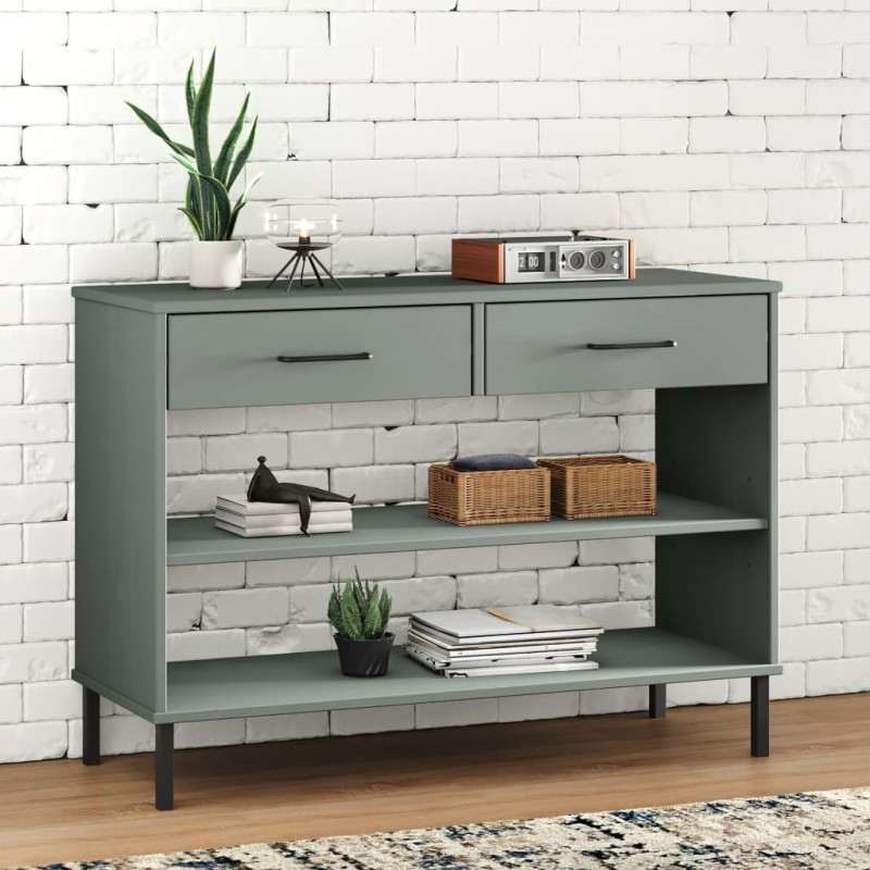vidaXL Konsolenschrank OSLO mit Metallbeinen Grau Massivholz Kiefer vidaXL Konsolenschrank OSLO mit Metallbeinen Grau Massivholz Kiefer