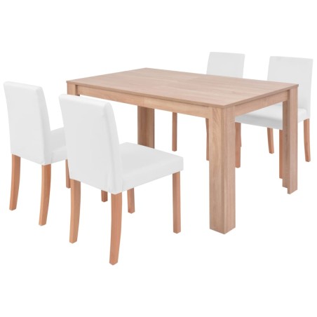 Esszimmertisch und Stühle 5-tlg. Kunstleder Eiche Cremeweiß