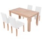 Esszimmertisch und Stühle 5-tlg. Kunstleder Eiche Cremeweiß Esszimmertisch und Stühle 5-tlg. Kunstleder Eiche Cremeweiß