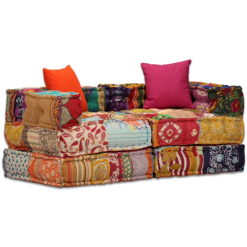 vidaXL 2-Sitzer Modularer Pouf Patchwork Stoff vidaXL 2-Sitzer Modularer Pouf Patchwork Stoff