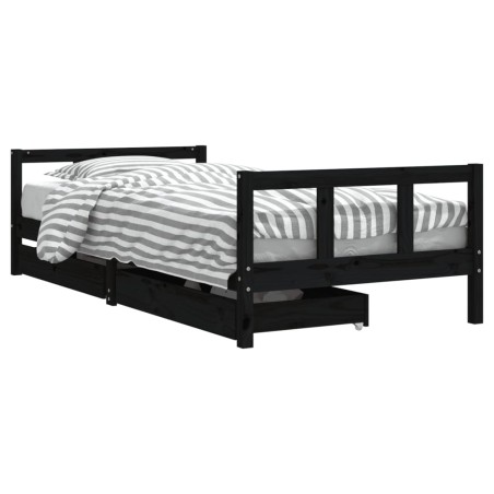vidaXL Kinderbett mit Schubladen Schwarz 90x200 cm Massivholz Kiefer