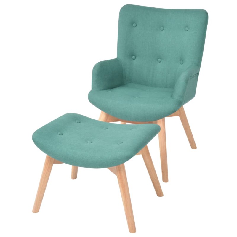 vidaXL Sessel mit Fußhocker Grün Stoff vidaXL Sessel mit Fußhocker Grün Stoff