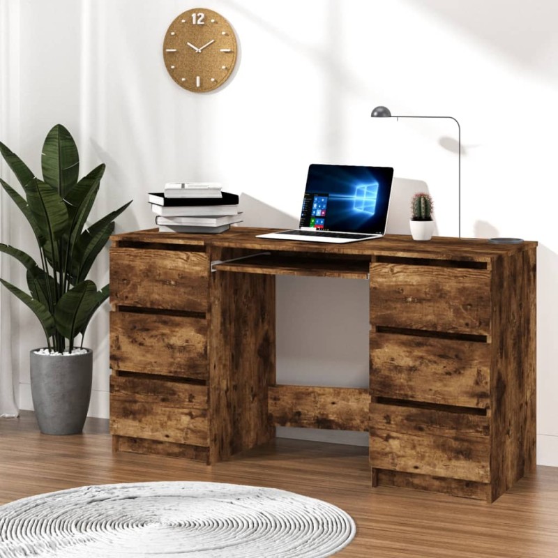 vidaXL Schreibtisch Räuchereiche 140x50x77 cm Holzwerkstoff vidaXL Schreibtisch Räuchereiche 140x50x77 cm Holzwerkstoff