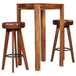 Bar-Set 3-tlg. Massivholz Echtleder