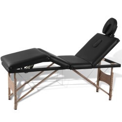  vidaXL Massageliege Klappbar 4-Zonen mit Holzgestell Schwarz