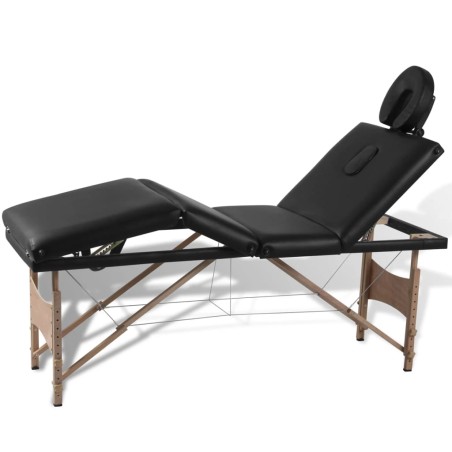  vidaXL Massageliege Klappbar 4-Zonen mit Holzgestell Schwarz