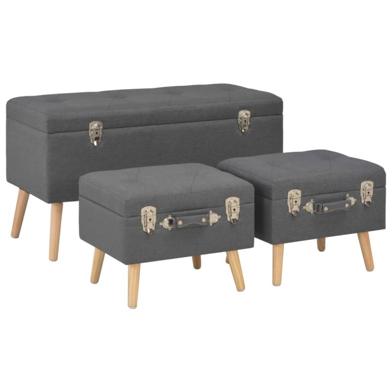 Hocker mit Stauraum 3 Stk. Dunkelgrau Stoff Hocker mit Stauraum 3 Stk. Dunkelgrau Stoff