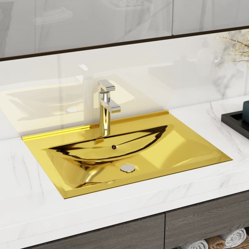 vidaXL Waschbecken mit Überlauf 60x46x16 cm Keramik Golden vidaXL Waschbecken mit Überlauf 60x46x16 cm Keramik Golden