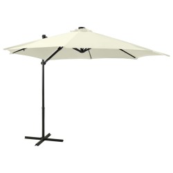 vidaXL Ampelschirm mit Mast und LED-Leuchten Sandfarben 300 cm