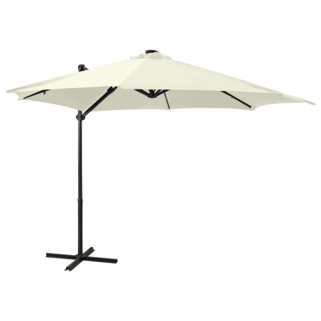 vidaXL Ampelschirm mit Mast und LED-Leuchten Sandfarben 300 cm