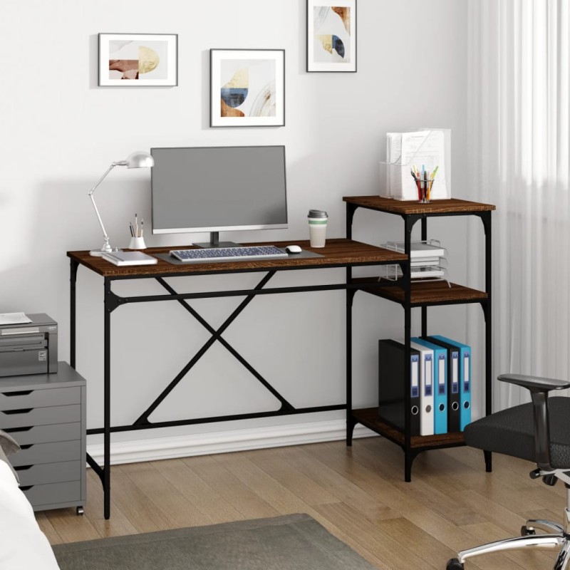 vidaXL Schreibtisch mit Regal Braun Eichen-Optik 135x50x90 cm vidaXL Schreibtisch mit Regal Braun Eichen-Optik 135x50x90 cm