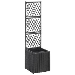 vidaXL Hochbeet mit Rankgitter 1 Topf 30x30x107cm Poly Rattan Schwarz