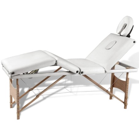 vidaXL Massageliege Klappbar 4-Zonen mit Holzgestell Cremeweiß
