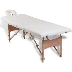 vidaXL Massageliege Klappbar 4-Zonen mit Holzgestell Cremeweiß