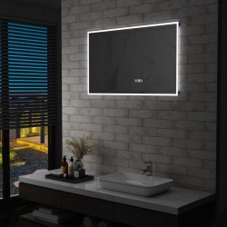 vidaXL LED-Badspiegel mit Berührungssensor und Zeitanzeige 100x60 cm
