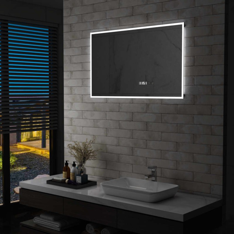 vidaXL LED-Badspiegel mit Berührungssensor und Zeitanzeige 100x60 cm vidaXL LED-Badspiegel mit Berührungssensor und Zeitanzeige 100x60 cm
