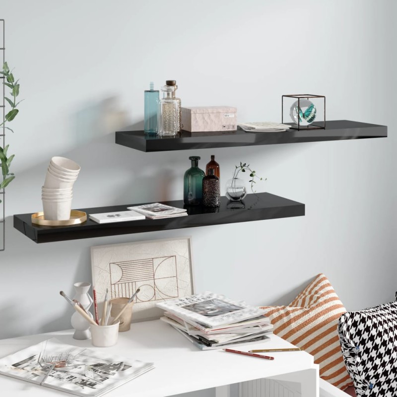 vidaXL Schweberegale 2 Stk. Hochglanz-Schwarz 90x23,5x3,8 cm MDF vidaXL Schweberegale 2 Stk. Hochglanz-Schwarz 90x23,5x3,8 cm MDF