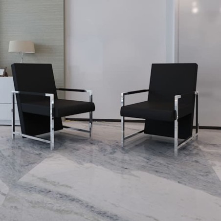 vidaXL Sessel 2 Stk. Verchromtes Gestell Schwarz Kunstleder 