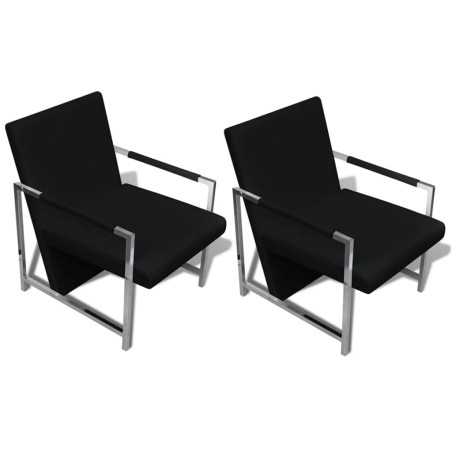 vidaXL Sessel 2 Stk. Verchromtes Gestell Schwarz Kunstleder 