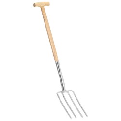 vidaXL Garten-Grabegabel T-Griff Edelstahl und Eschenholz
