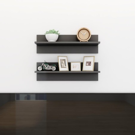 vidaXL Wandregale 2 Stk. Hochglanz-Grau 60x11,5x18 cm Holzwerkstoff