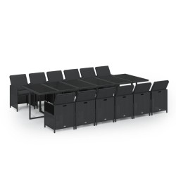 vidaXL 13-tlg. Garten-Essgruppe mit Kissen Poly Rattan Schwarz