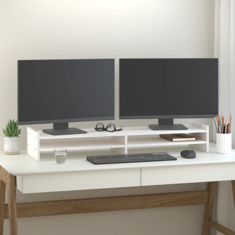 vidaXL Monitorständer Weiß 100x27x15 cm Massivholz Kiefer vidaXL Monitorständer Weiß 100x27x15 cm Massivholz Kiefer