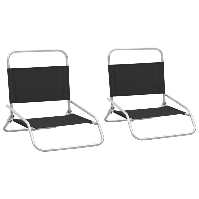 vidaXL Klappbare Strandstühle 2 Stk. Schwarz Stoff vidaXL Klappbare Strandstühle 2 Stk. Schwarz Stoff