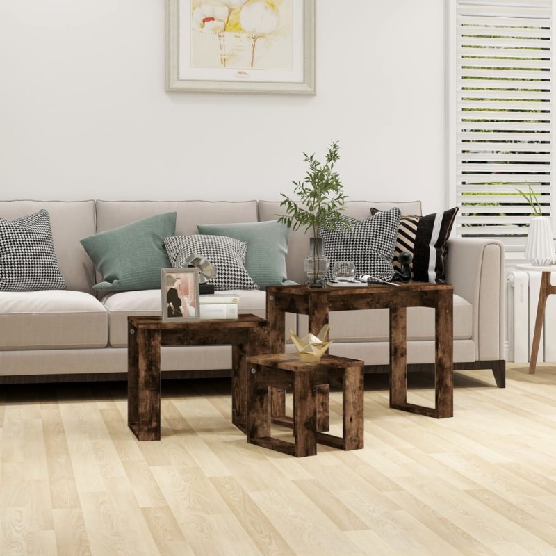 vidaXL Satztische 3 Stk. Räuchereiche Holzwerkstoff vidaXL Satztische 3 Stk. Räuchereiche Holzwerkstoff