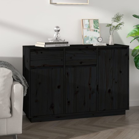 vidaXL Sideboard Schwarz 110x34x75 cm Massivholz Kiefer