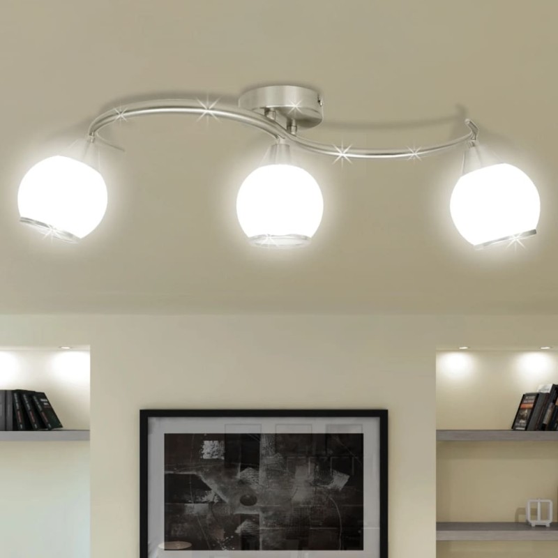 Deckenleuchte mit Glasschirme auf geschwungener Schiene 3 × E14 Lampen Deckenleuchte mit Glasschirme auf geschwungener Schiene 3 × E14 Lampen