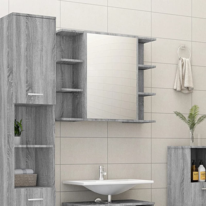 vidaXL Bad-Spiegelschrank Grau Sonoma 80x20,5x64 cm Holzwerkstoff vidaXL Bad-Spiegelschrank Grau Sonoma 80x20,5x64 cm Holzwerkstoff