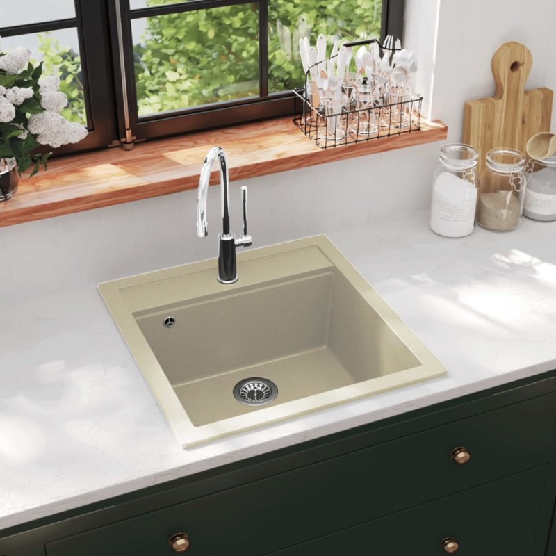 vidaXL Granitspüle Einzelbecken Beige vidaXL Granitspüle Einzelbecken Beige