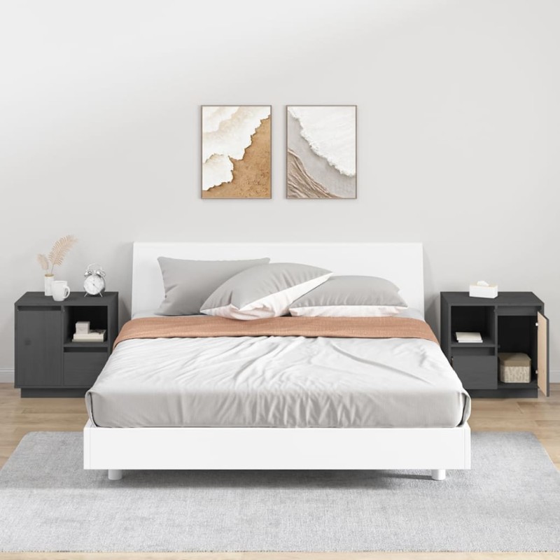 vidaXL Nachttische 2 Stk. Grau 50x34x50 cm Massivholz Kiefer vidaXL Nachttische 2 Stk. Grau 50x34x50 cm Massivholz Kiefer