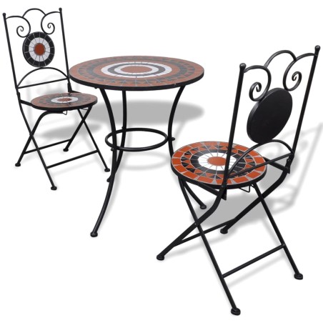 3-tlg. Bistro-Set Keramikfliese Terrakotta/Weiß