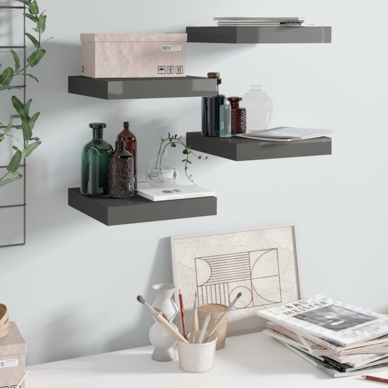 vidaXL Schweberegale 4 Stk. Hochglanz-Grau 23x23,5x3,8 cm MDF vidaXL Schweberegale 4 Stk. Hochglanz-Grau 23x23,5x3,8 cm MDF