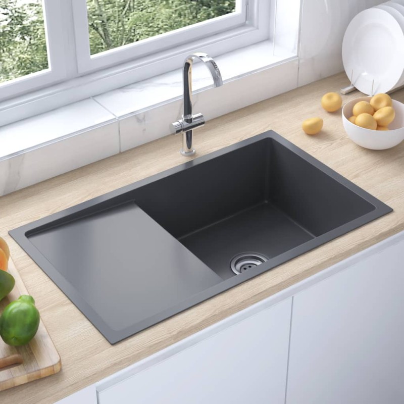 vidaXL Handgemachte Einbauspüle Schwarz Edelstahl vidaXL Handgemachte Einbauspüle Schwarz Edelstahl