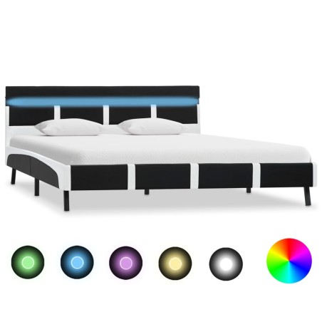 Bettgestell mit LED Schwarz Kunstleder 140x200 cm